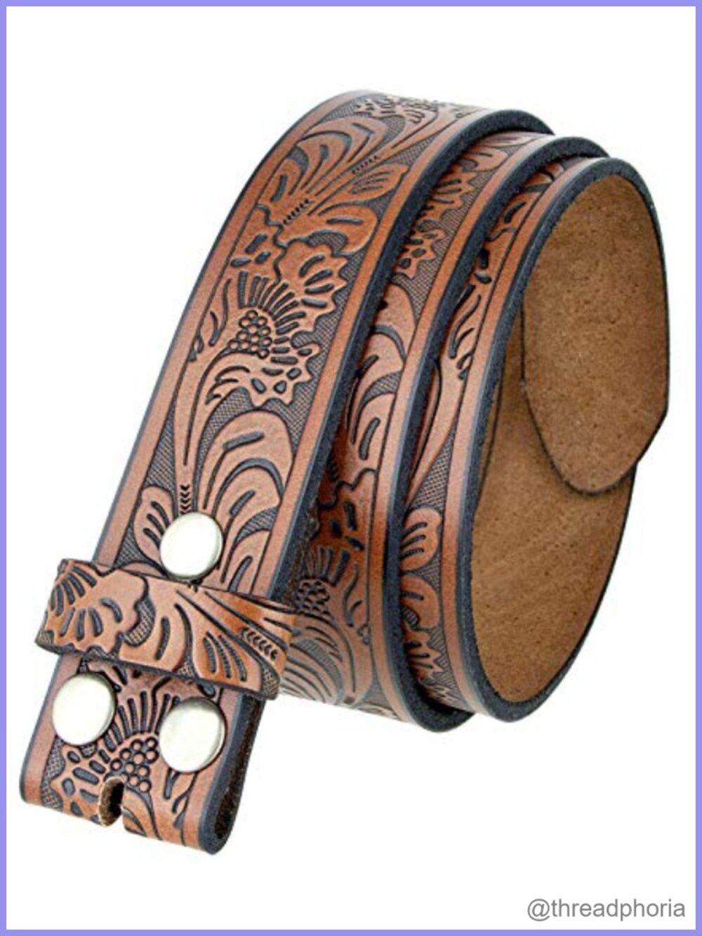 Genuine Leather Western Floral Engraved Tooled Belt Strap 1.5 Inch